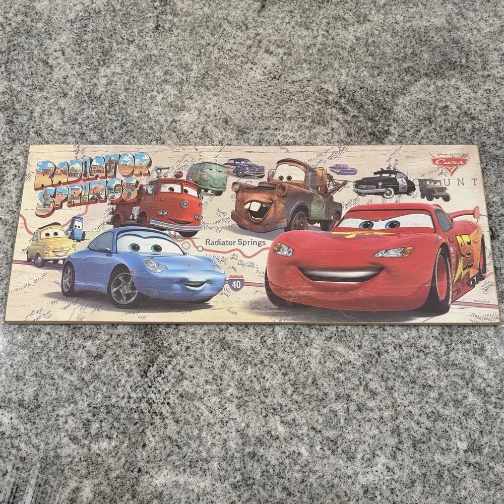 Disney Pixar CARS Radiator Springs Wooden Wall Sign/Decor Lightning McQueen 20x8